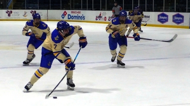Mitchell Oliver takes a shot in first period action Friday against Minnesota State at Taffy Abel Arena.