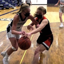 Bailey Zellar tries to steal the ball away from Haleigh Knowles in first quarter action Monday evening.