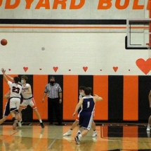 HUNTER WALTHER FIRES IN A THREE IN FIRST QUARTER ACTION AGAINST RUDYARD FRIDAY EVENING.
