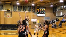 Rudyard went on a 7-0 run to start the game. Hallie Marshall puts the Saints on the board with this shot. Rudyard upset the Saints Friday night with a score of 51-47.